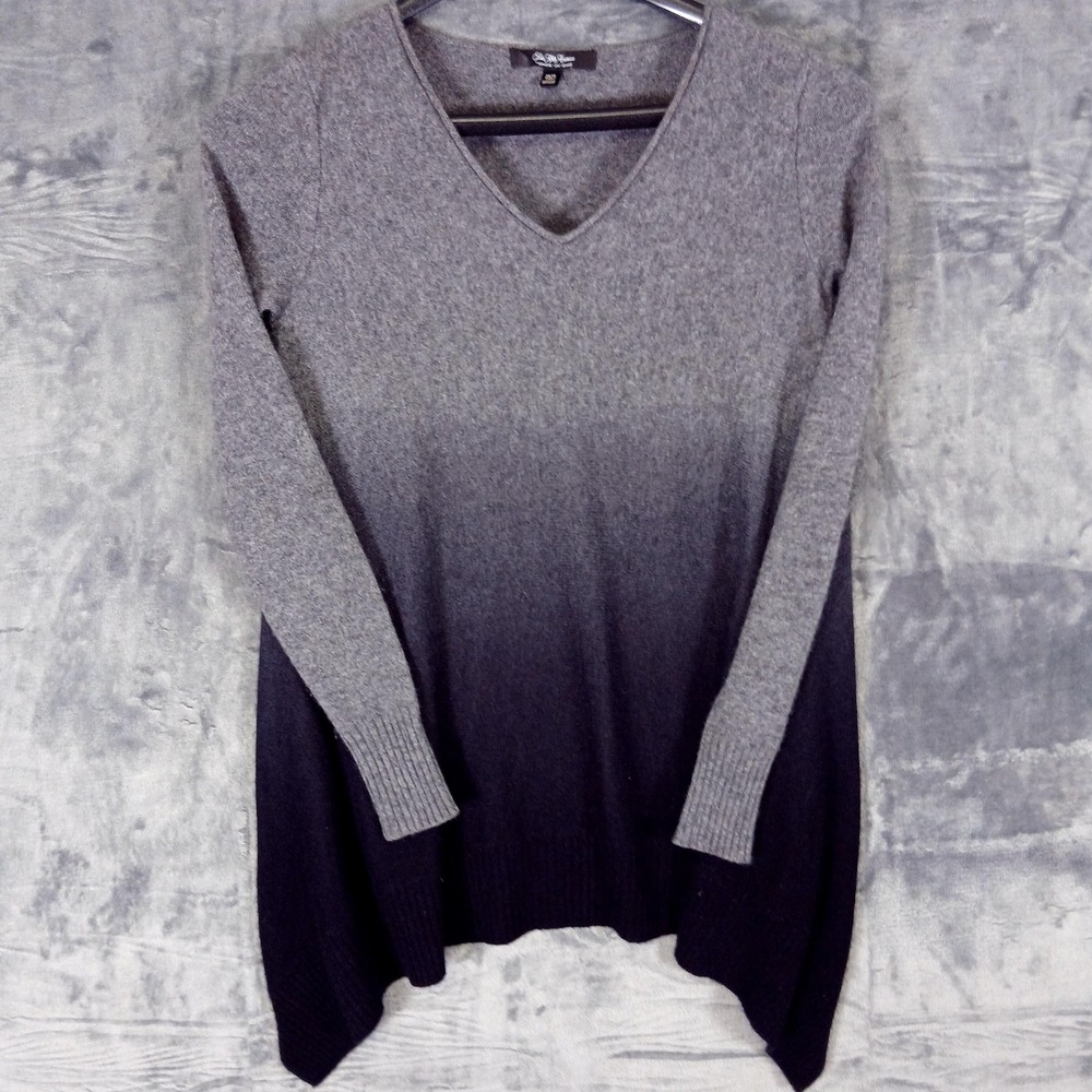 Saks Fifth Avenue Sweater Womens XS Gray Black‎ Cashmere Ombre Tunic V Neck